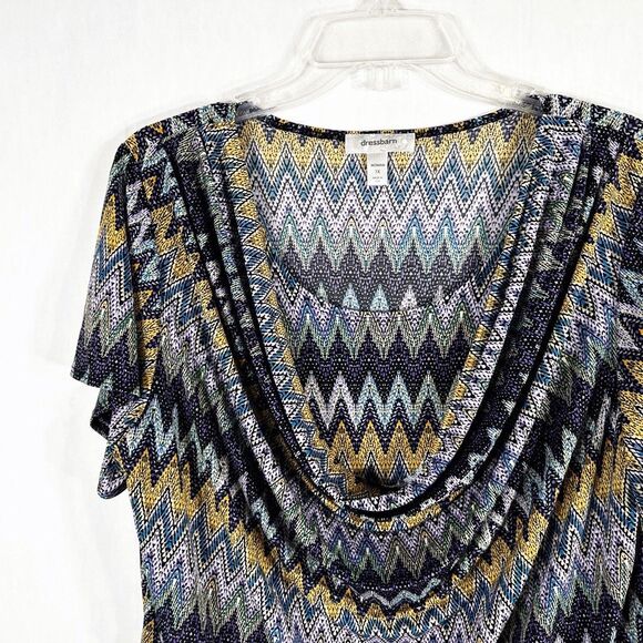 Dressbarn Plus Size 1X Top Chevron Purple Blue Drape Neck Short Sleeve 1533 - Picture 5 of 10